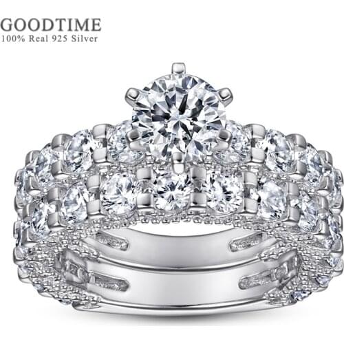 Luxury Women Ring Set Pure 925 Sterling Silver Six Prong Zircon Engagement Wedding Ring Anniversary Jewelry Accessories