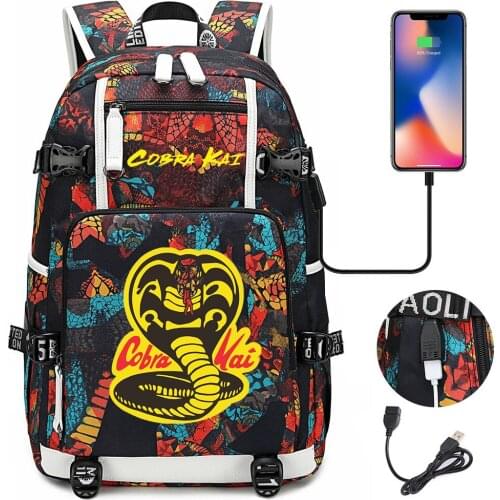 Cobra Kai Backpack Women Men Multifunction Waterproof USB Charging Laptop Backpack School Travel Bags for Boys Girls