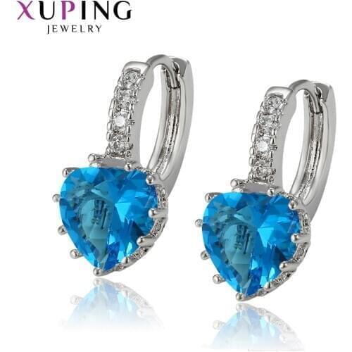 Xuping Jewelry Popular European Style Girls Hoops Earrings with Heart Shaped Stone 91291