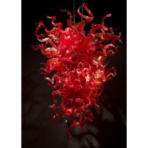Hand Blow Glass Chandelier for Living Room House Decoration Modern Art Pendant Lighting Staircase 32 Inches Red
