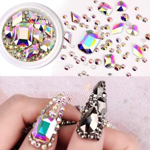 1 Box Shiny Crystal Nail Art Rhinestone Colorful Clear Flat Bottom Mixed Shape Nail Gems Strass Stone DIY Nail Art Decorations
