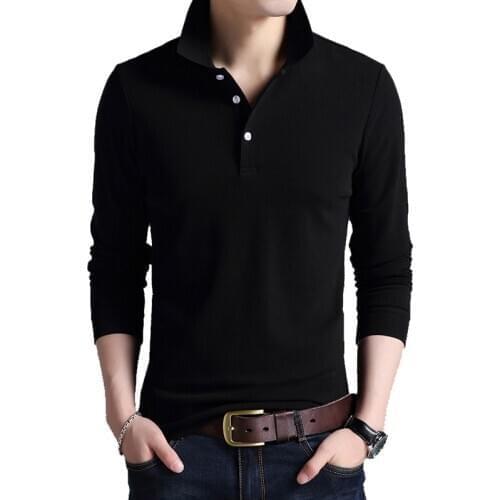 TFETTERS Fashion Korean T-shirt Plus Size Solid Color Cotton Long Sleeve T-shirt Turn-down Collar Tshirt Male Clothes