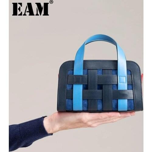 [EAM] Women New Mini Contrast Woven Stitching PU Leather Personality All-match Crossbody Shoulder Bag Fashion Tide 2021 18A2212