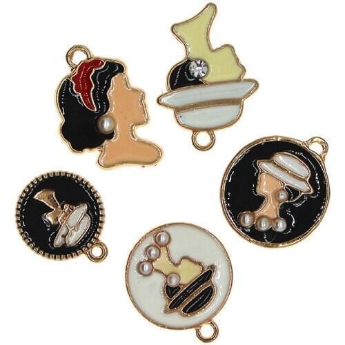 10pcs/lot Rhinestone Lady Enamel Hat girl avatar fashion girl Charms Fit DIY Bracelet Necklace Jewelry DIY Craft Finding