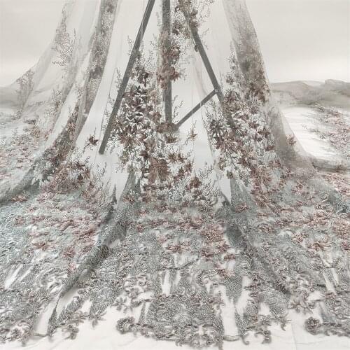 2021 African Lace Fabric High Quality Beaded Lace French Tulle Lace Fabric With Beads Embroidery Nigeria Lace Fabric qpaZ0597