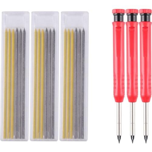 3pcs Built-in Sharpener Woodworking Carpenter Pencil with 18 Refill Carpenter Lead Pen Construction Line Drawing Marking Tool