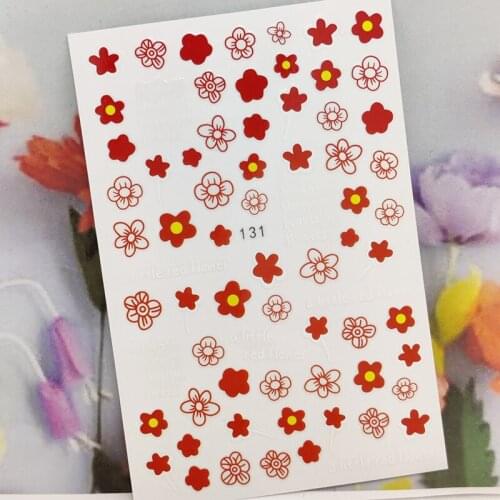 3D Nail Stickers Summer Design Nail Foil Red Flowers Cherry Blossoms Letter Glue Sticker for Manicure Cute Nail Art Decoration
