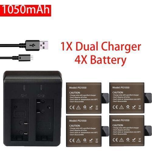 4pcs 1050mAh Rechargeable Battery for EKEN 4K H8 H9/H9R Action Camera Battery with Charger For SJCAM SJ5000 SJ6000 SJ8000 M10