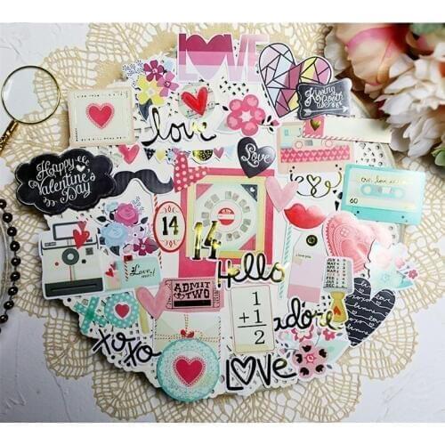 52pcs Valentine Love Cardstock Die Cut Stickers for Scrapbooking Happy Planner/Card Making/Journaling Project Craft
