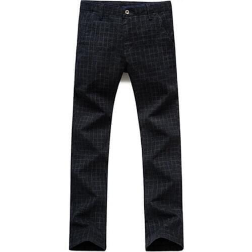 80% HOT SALES！！！Men Autumn Winter Plaid Check Pocket Long Slim Trousers Office Dress Pants