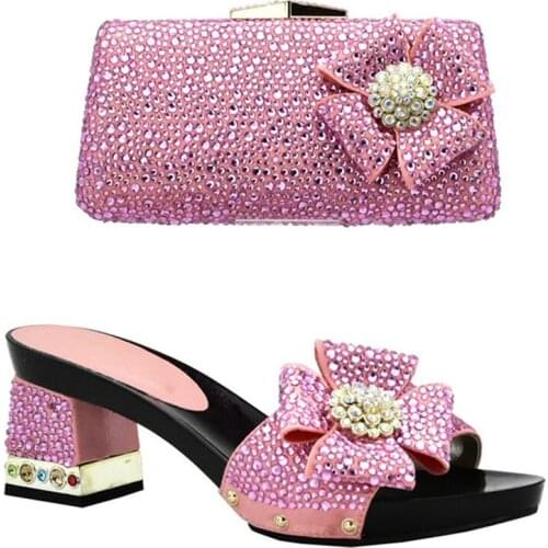 African Women Wedding Shoes and Bag Set Decorated with Rhinestone Sales In Women Matching Shoes and Bag Set Nigerian Shoes Bag
