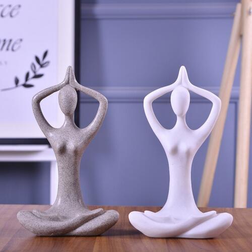 White Sandstone Resin Yoga Girl Character Beauty Statue Sculprure Desktop DecorHome Living Room Or Bedroom Decorations Ornaments