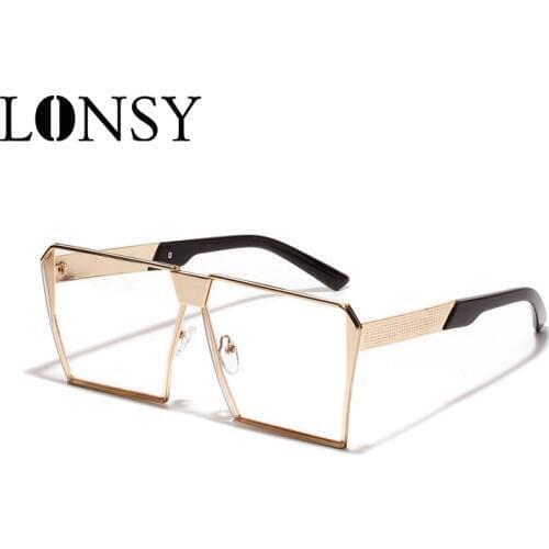 LONSY Oversize Square Metal Anti Blue Light Glasses Frame Men&Women Fashion Big Frame Computer Transparent Optician Glasses