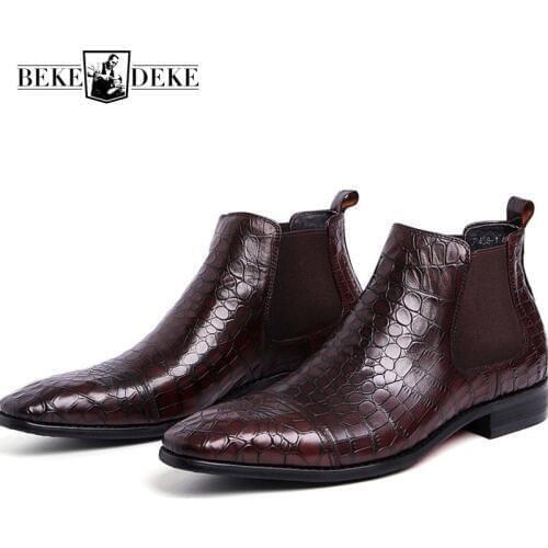 High Quality Genuine Leather Mens Ankle Boots Business Shoes Pointed Toe Male Footwear Sapatos Masculino Slip On Chelsea Boots