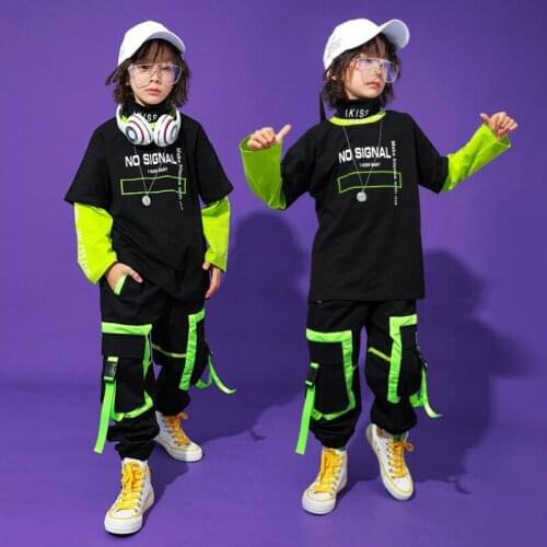 Kids Show Hip Hop Carnival Clothing Green Top Long Sleeve Cargo Pants for Girls Boy Jazz Dance Costume Rave Clothes Show Outfits