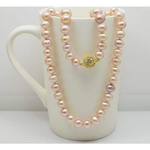 Perfect natural pearl jewelry set,pink color freshwater pearl necklace bracelet rhinestone magnet clasp birthday gift for women