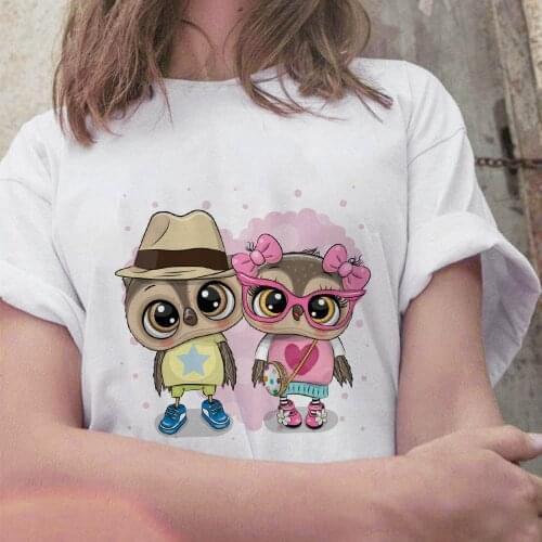 Summer Women t shirt 2021 Kawaii Owl Cartoon 90s Girl Harajuku T Shirt Casual White Short sleeve tee shirt femme Oversize