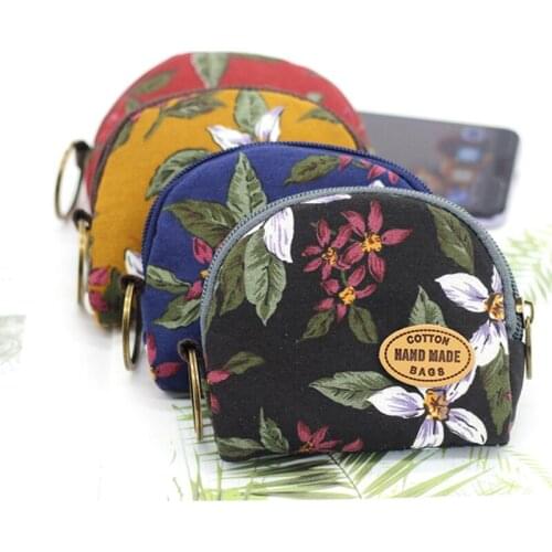Fashion Women Coin Purse Retro Flower Print Money Pouch Keyring Card Holder small Zipper Wallets Money Bag Zipper Pouch Wallet