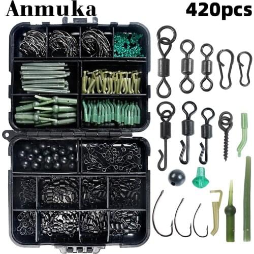 420pcs Carp Fishing Tackle Kit Swivel Hook Anti-tangle Sleeve Hook Blocking Bead Bait Screw Accessories Fishing Tools