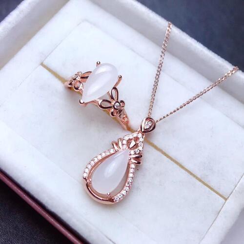 Natural and Real Hetian White Jade jewelry set 925 sterling silver 1pc pendant,1pc ring