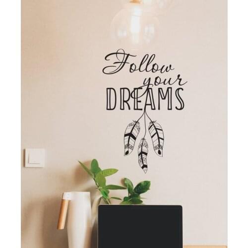 Follow Your Dreams Lettering Wall Decal Home Decor Motivational Quote Wall Stickers Kids Bedroom Decoration Vinyl Poster LC1626