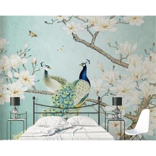 Custom wallpaper mural peacock magnolia bird figure sofa TV background wall home decoration living room bedroom 3d wallpaper