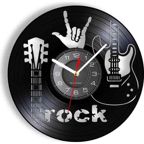 Guitar Laser Cut Longplay Wall Clock Music Insturument RNR Gesture Vinyl LP Wall Watch Hanging Rock N Roll Gifts For Guitarists