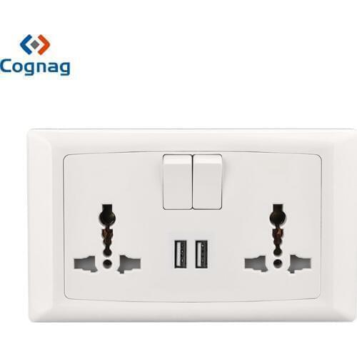 Wall Power Socket Double Universal 5 Hole Switched Outlet dual usb wall socket,double 2.1A socket with usb indicator 146mm*86mm