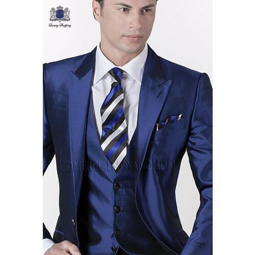 2017 Latest Coat Pant Designs Italian Navy Blue Men Prom Suit Terno Slim Fit 3 Piece Skinny Tuxedo Custom Groom Blazer Masculino