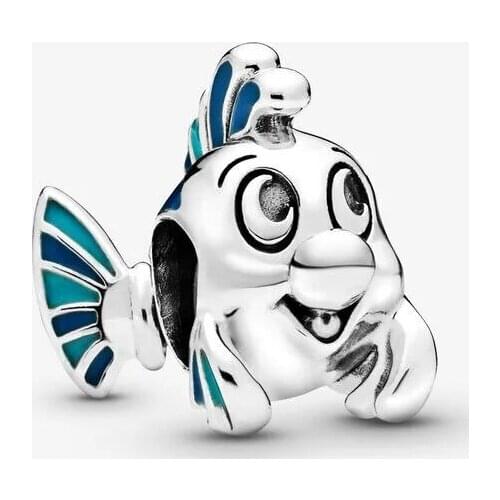 2021 New 925 Sterling Silver the Little Mermaid Flounder Beads Fit Original Pandora Charm Diy Bracelet Jewelry Making Berloque
