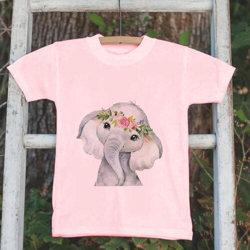 NEW Summer Boys T Shirt Plant Elephant Flower Shirt Kids Cartoon Printed T-shirt Girl Casual Tricolor Girls Clothes Short Sleeve