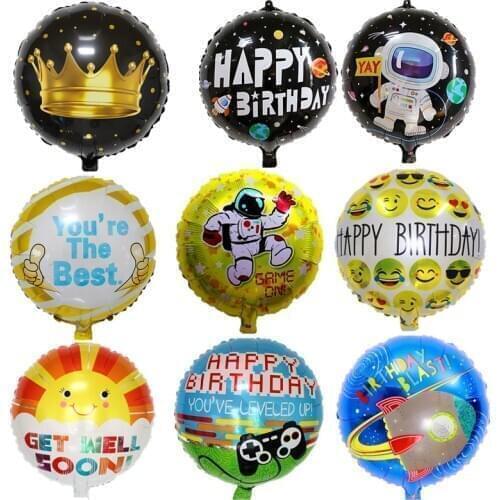 New 18 inch round astronaut rocket balloon gold crown aluminum smiley film balloon children birthday party ball praise balloon