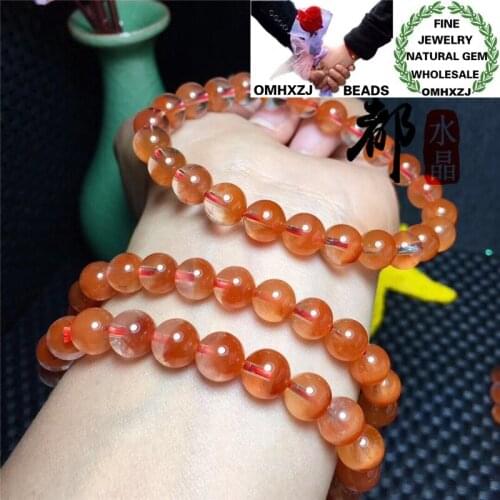 OMHXZJ Wholesale ZB399 78910mm European Fashion Birthday Party Wedding Gift Natural Stone Fine Red Crystals Round Beads Bracelet