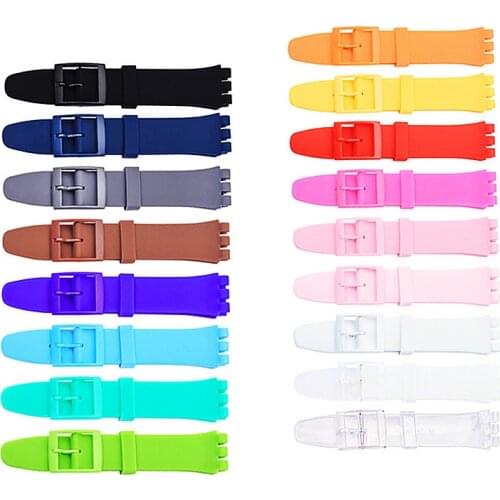 Wholesale 10PCS/lot High Quality 17mm 19mm 20mm Silicone Rubber Watchband For Swatch Colorful Rubber strap plastic buckle-0056RB
