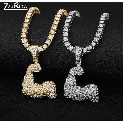 Hip Hop Muscle Pendant Necklace for Men Bling RhinestoneIced Out Cuban Men Chain Necklace collares para mujer
