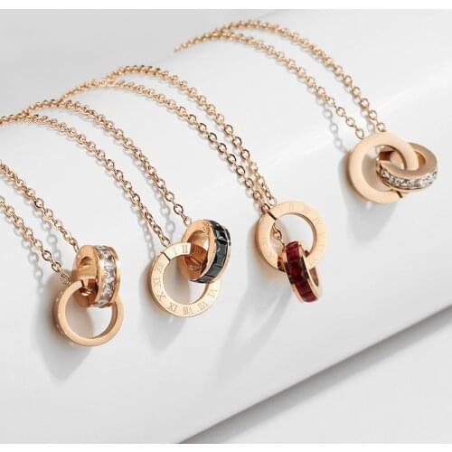 Circle Crystal Roman Numerals Double Buckle Woman Necklace Female 316 Titanium Steel Clavicle Necklace Pendant Jewelry