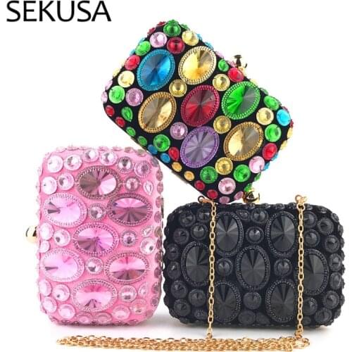 Plastic Color Women Bags Beading Candy Lady Evening Bags Small Party Dress Clutch Purse Wallets With Chain Holder Box