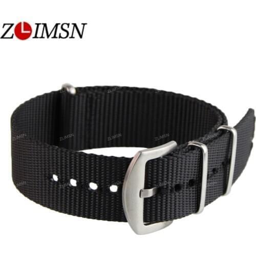ZLIMSN Latest Black Nylon Watchbands Fabric Canvas Watch Bands Strap Bracelets Stainless Steel Relojes Hombre 22mm