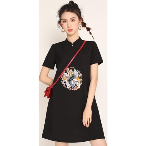 Traditional Chinese Hanfu Qi Pao Women Retro Cheongsam Girl Japanese Harajuku Style Vintage Carp Crane Printed Party Qipao Dress