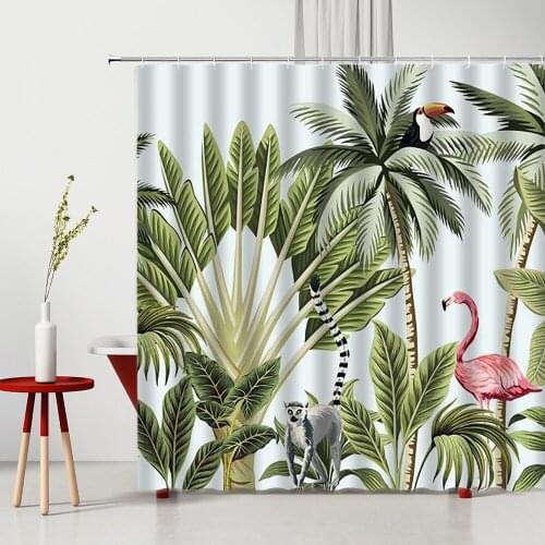 Tropical Plant Shower Curtain Coconut Tree Flamingo Bird Pattern Washable Bathroom Decor 3D Sunflower Bath Curtains With Hooks