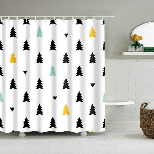 Plant Shower Curtain Black and White Pine Tree Fashion Bath Accessories with 12 Hooks Waterproof Polyester Fabric Bathroom Decor