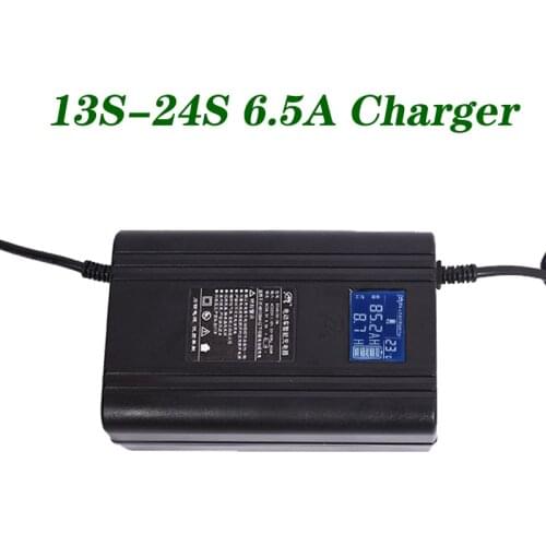 13S 14S 16S 17S 20S Lithium Batteri Charger 72V 60V 48V 6.5A Li-ion Lifepo4 Batteri Charger LCD Display Screen E-bike Charger
