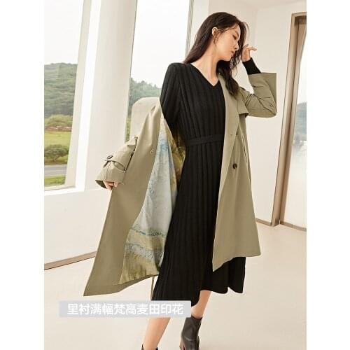 Printed lining mid-length windbreaker jacket women autumn 2021 new lace coat