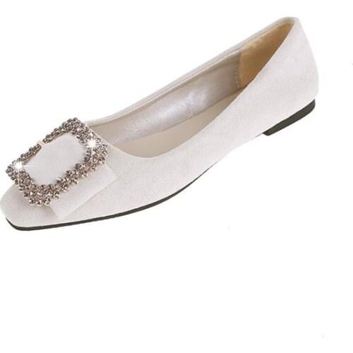 Flat Soft Bottom Casual Shoes Women 2021 Summer Spring Female Shoes Square Toe Suede Peas Square Buckle Square Buckle Shoes