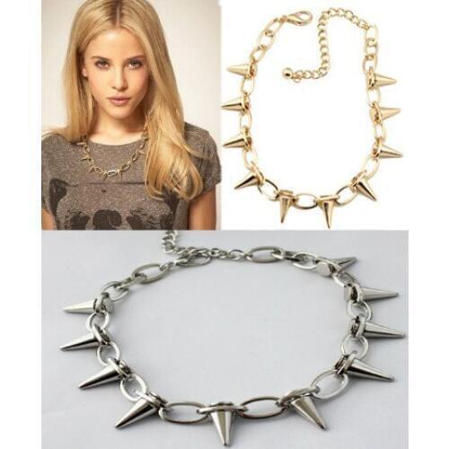 Vintage Gothic Punk Rivet Taper Stud Charms Circle Link Chain Choker Necklace Collar statement For Women Jewelry