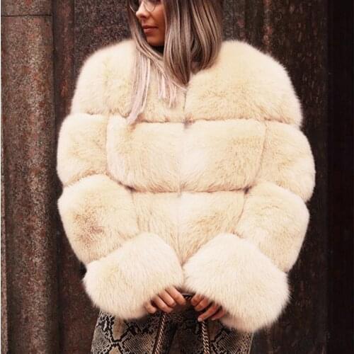 Winter Women Fur Coats and Jackets Plus Size O-neck Long Sleeve Striped Furry Jacket Women Warm Thick Fluffy Short Faux Fur Coat