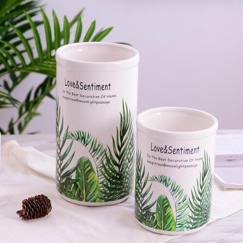 1PC Natural Ceramic Vase Green Leaf Flower Vase Dessert Design Home Decorative Craft Straight Hydroponic Container