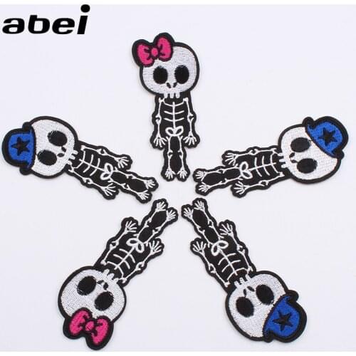 10pcs/lot Skull Patches Embroidery Clothing Fabric Appliques DIY Sewing Garments Accessories Iron On Jeans Bags Pants Stickers