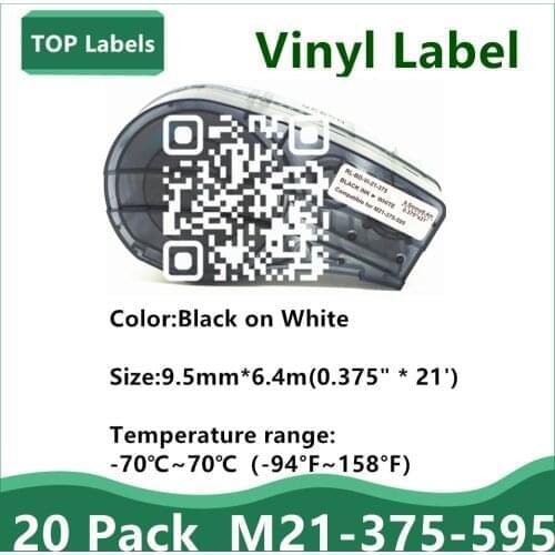 20 Pack 0.375" Label Tape M21-375-595 Ribbon Vinyl Labels for BMP21-PLUS,BMP21 LAB,IDPAL LABPAL Printer Datacom Cable Labeling
