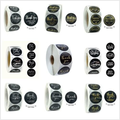 500pcs 1 Inch Round Black Bronzing Thank You Sticker for Small Shop Local Handmade Package Decor Gold Foil Stationery Stickers